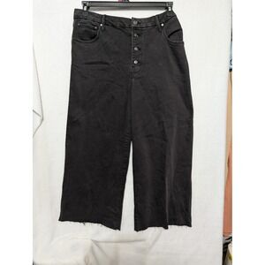 Time and Tru Womens High Rise Wide Leg Crop Jeans Button Fly Black Size 16 NWT